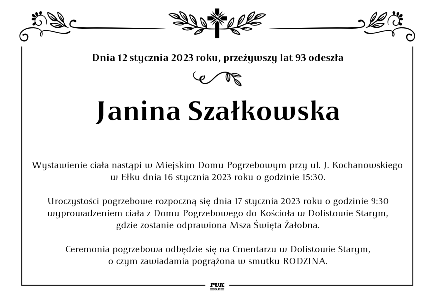 Janina Szałkowska - nekrolog